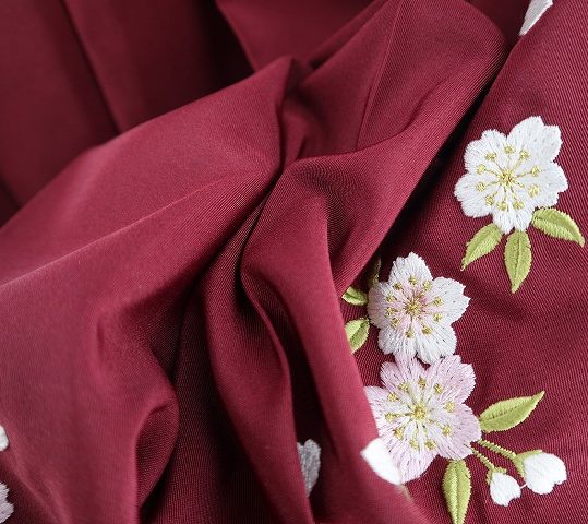 卒業式袴単品レンタル[刺繍]エンジに桜刺繍[身長148-152cm]No.805
